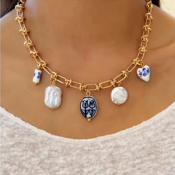 Anthropologie Jewelry - Summertime Gold and Blue Charm Necklace